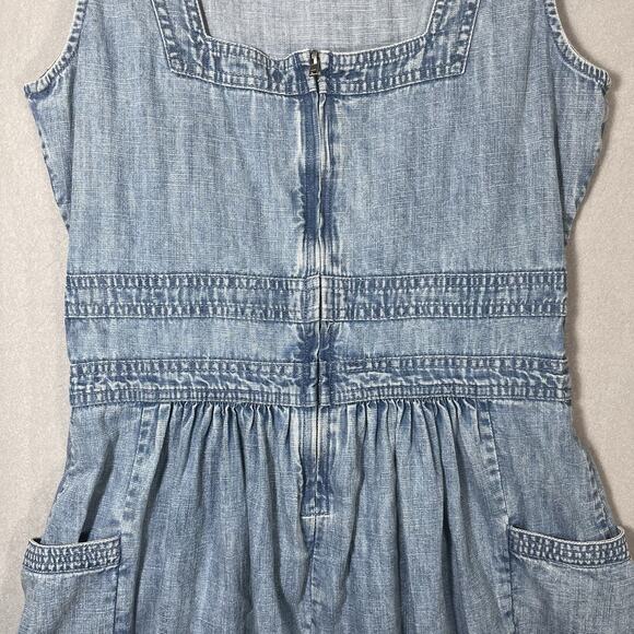 Fat Face Mid Light Blue Denim sleeveless Dress UK 10 USA 6 Fixed Belt - Picture 6 of 9